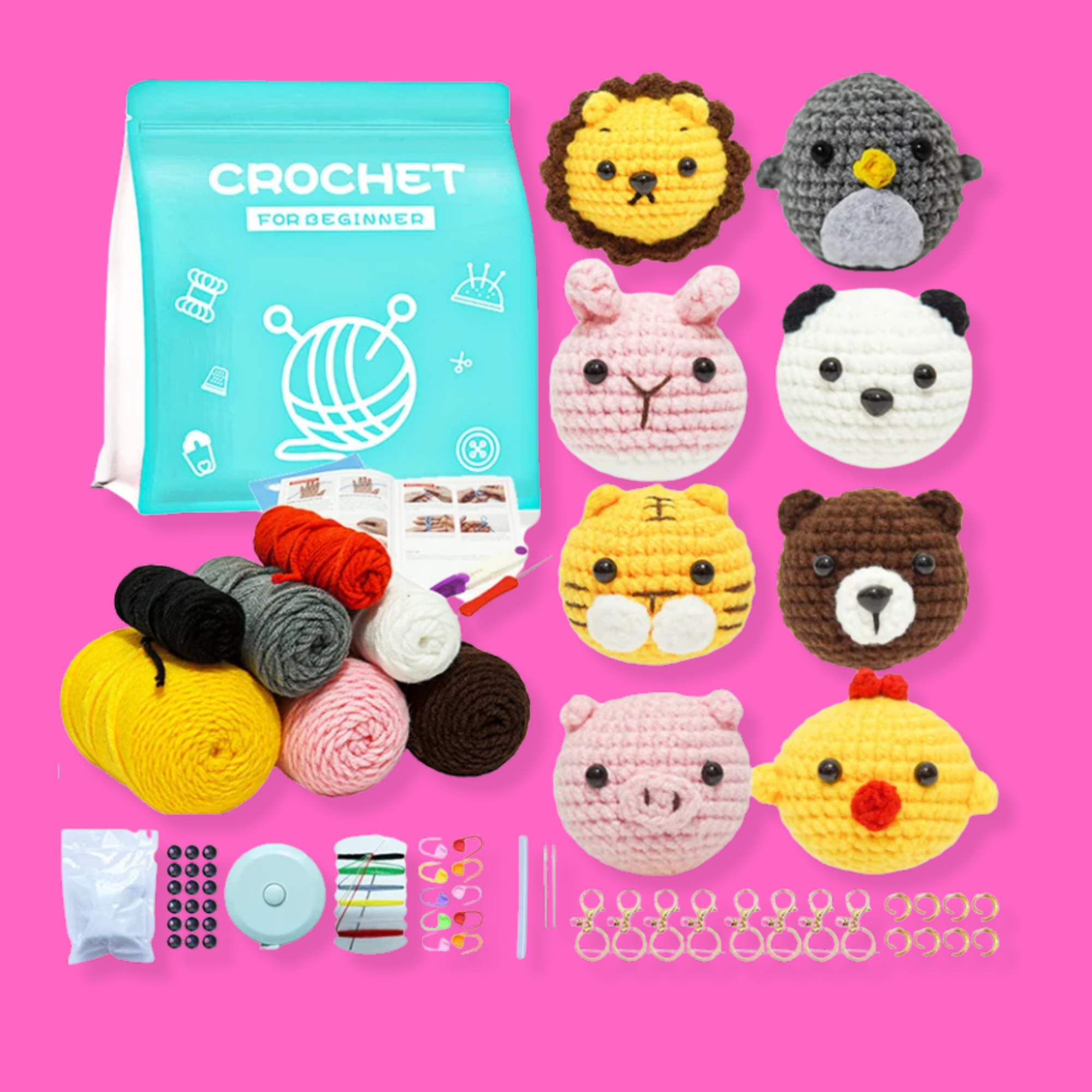 8-Piece Animal Crochet Kit for Beginners