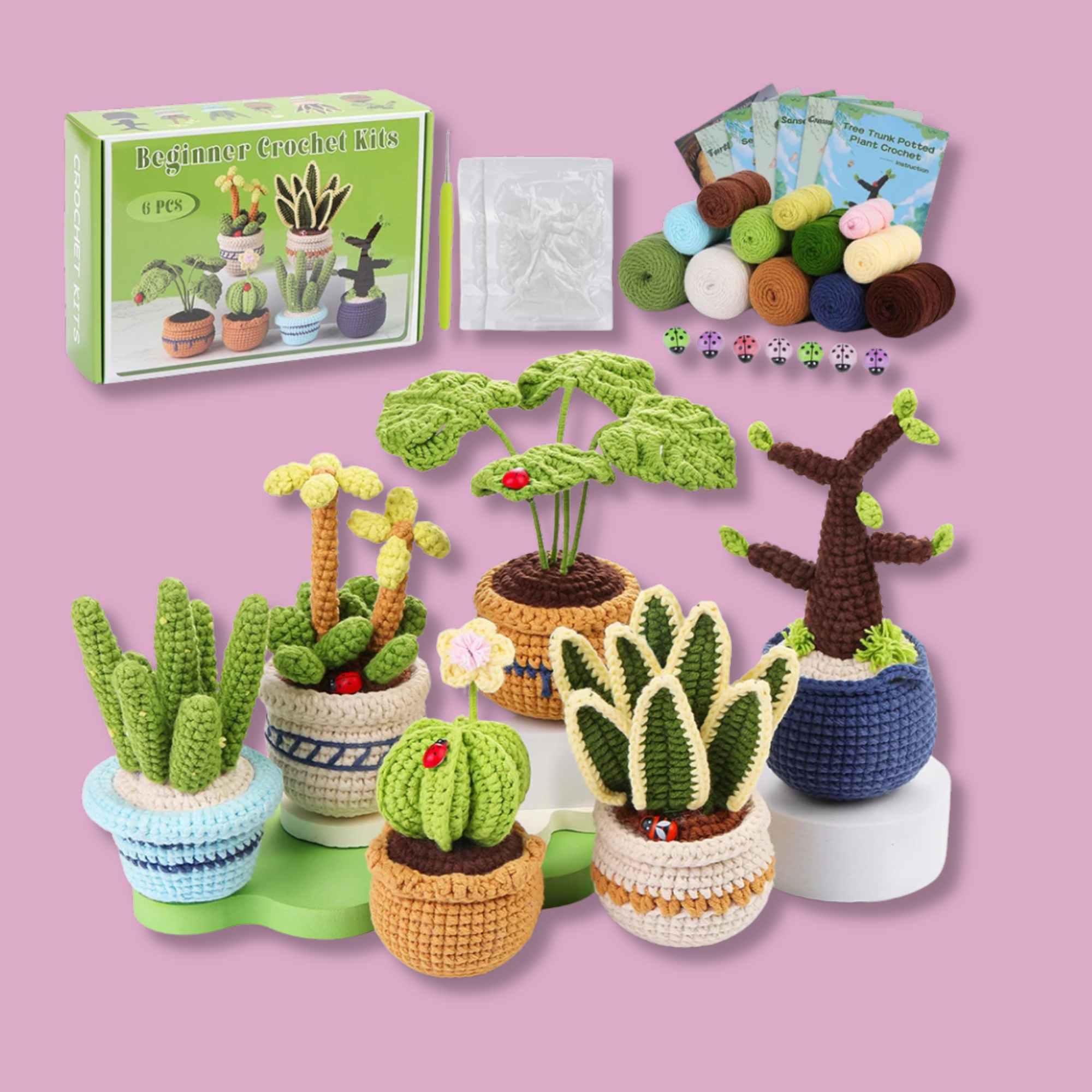 Succulent Plants Crochet Kit – DIY Cotton Yarn Craft Set