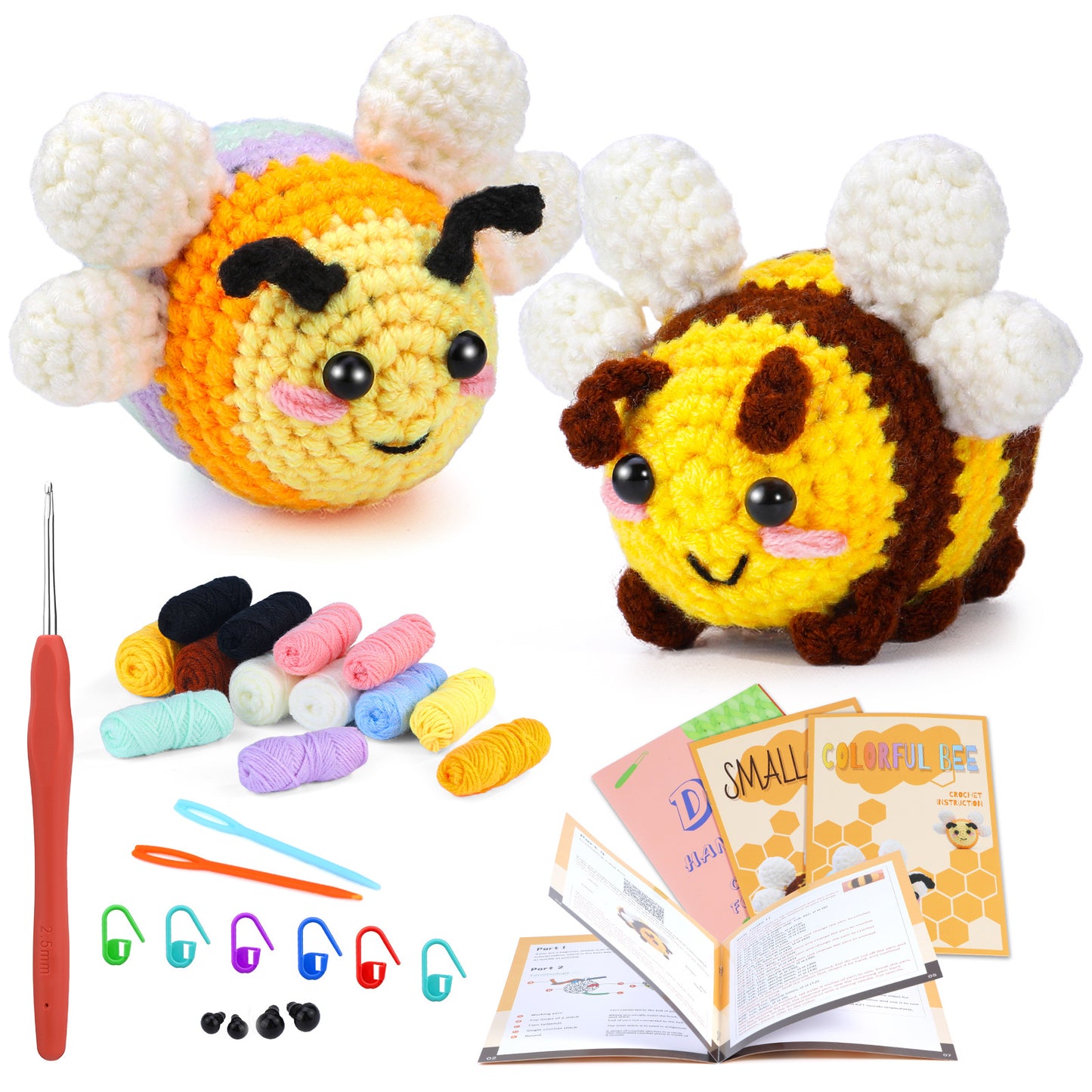 Colorful bee + small bee combination hand-crocheted material package