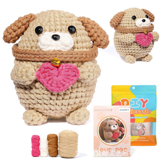 Heart-filled cotton puppy hand-crocheted material package